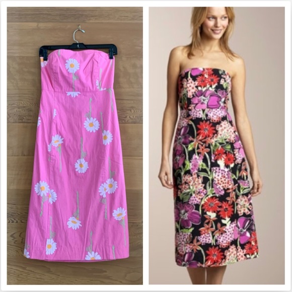 LILLY PULITZER Pink Conch Daisy Strapless Dress Size 8